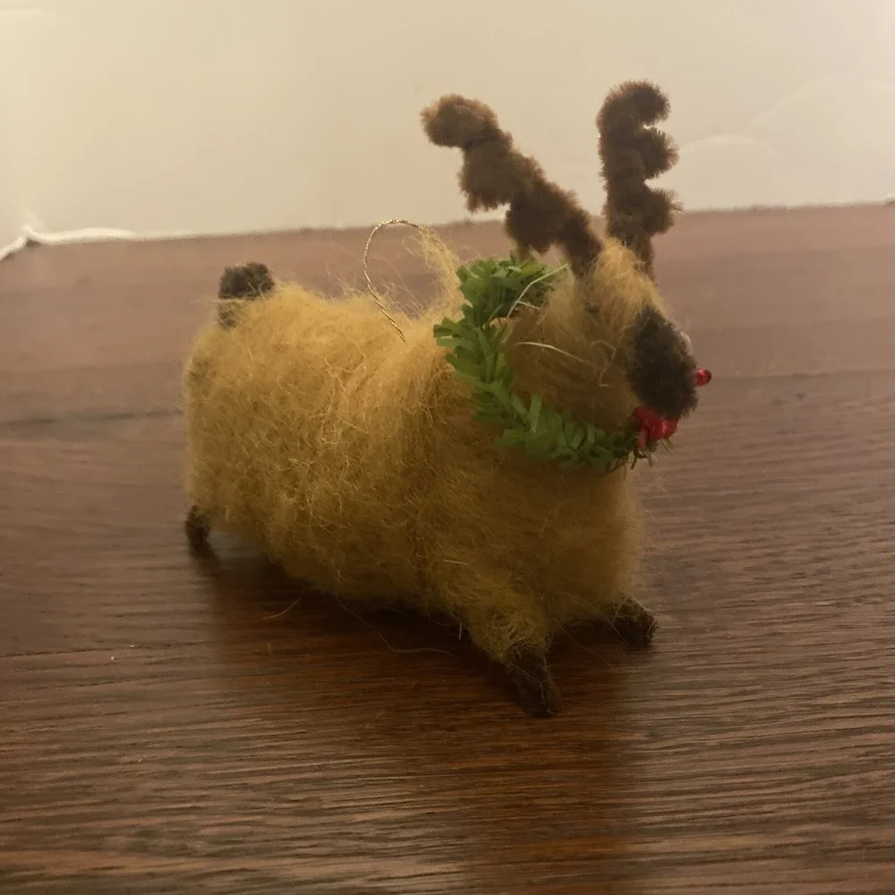 Needle Felted Reindeer Ornament With Wreath Red Bow Red Nose